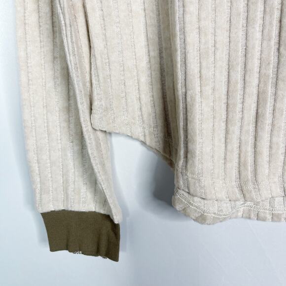 New Hem & Thread Large L Cream Cozy Ribbed Long Sleeve Henley Leopard Print Trim - Picture 5 of 10